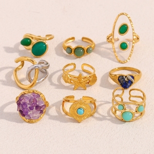 Estilo Europeo Americano Retro 18K oro estrella de mar piedra preciosa He luz transfronteriza joyería de lujo anillos de moda de acero inoxidable - Product Image 1