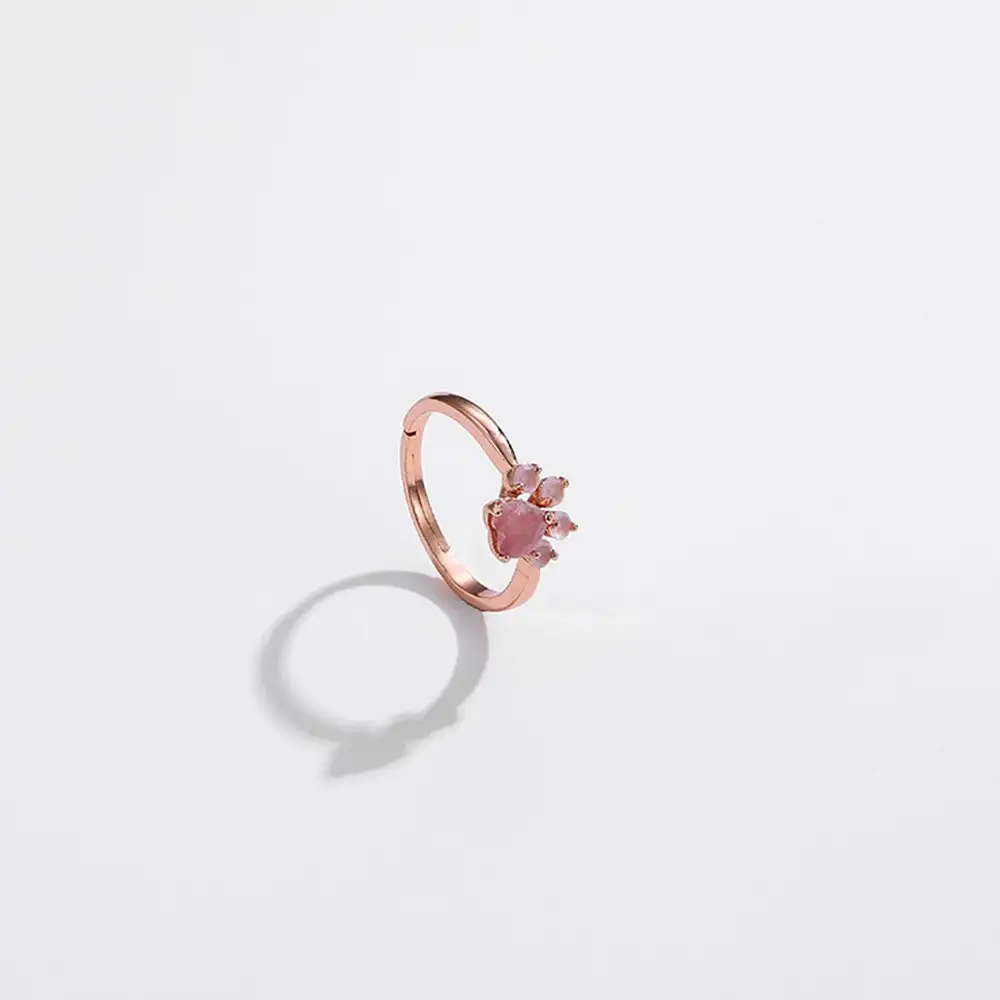 Anello di gioielli in argento sterling s925 di cristallo rosa naturale di alta qualità anello di artiglio di gatto carino regolabile placcato oro rosa 18 carati
