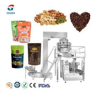 Machine d'emballage Doypack automatique de remplissage rotatif de sac à fermeture éclair debout préfabriqué pour emballage de grains de café de granulés de noix de cajou pochette de graines