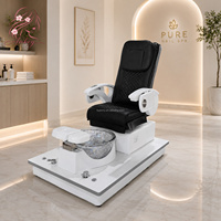 Fauteuil de pédicure électrique inclinable avec spa pour les pieds sans tuyauterie, station de massage avec bassin en verre pour salon de beauté et de manucure