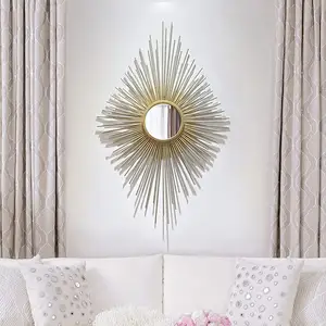 Mobilya oturma odası geometrik dekor aynalar ile altın Metal asılı duvar sanat ayna çerçeveli Modern lüks dekoratif ayna
