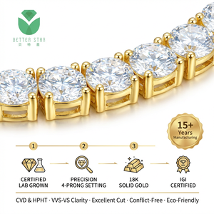 Betterstar IGI 认证实验室培育钻石网球项链 18K 白金圆形明亮式切割钻石网球链 男女款 - Product Image 3