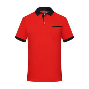 เสื้อยืดโปโลชายปักลายใส่สบายสีดำแดงมีกระเป๋าสำหรับฤดูร้อน - Product Image 1