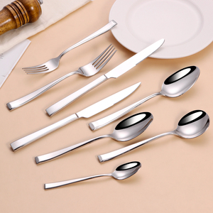 Chất Lượng Cao Đánh Bóng Cao Cấp 24Pcs Thép Không Gỉ Thiết Lập Dao Kéo Vuông Dày Xử Lý Dao Muỗng Nĩa Đám Cưới Nhà Hàng Dao Kéo - Product Image 2