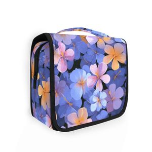 Preciosa Bolsa de Cosméticos Floral Azul, Impermeable, de Poliéster, con Cierre de Cremallera, Portátil, de Viaje, para Mujer, con Logotipo Personalizado, Bolsa de Aseo Colgante - Product Image 1