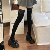 WJN Chaussettes tricotées de haute qualité style japonais, au-dessus du genou, avec dentelle, respirantes, fines, blanches, pour filles, usage quotidien, printemps