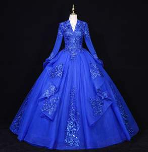 Vestido de quinceañera para niña Vestido de noche de pompa de lentejuelas de manga larga con cuello en V Princes vestido de baile hinchado - Product Image 2