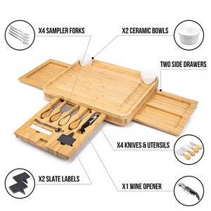 高級食品安全キッチン竹製シャルキュトリボード、ナイフセット付き、スナック、肉、大きなチーズ、前菜プラッタートレイ、チーズツール - Product Image 2