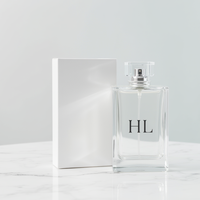 Flacon de parfum rectangulaire en verre rechargeable 30ml 50ml 100ml avec pompe pulvérisatrice en aluminium et bouchon couronne, personnalisable par sérigraphie