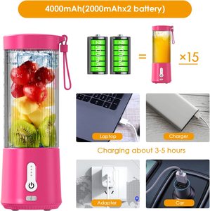Factory Wholesale Portable <b>Juicer</b> 450ML BPA Free USB Rechargeable Battery Powered <b>Mini</b> Fruit Blender for Travel Camping OEM - Product Image 2