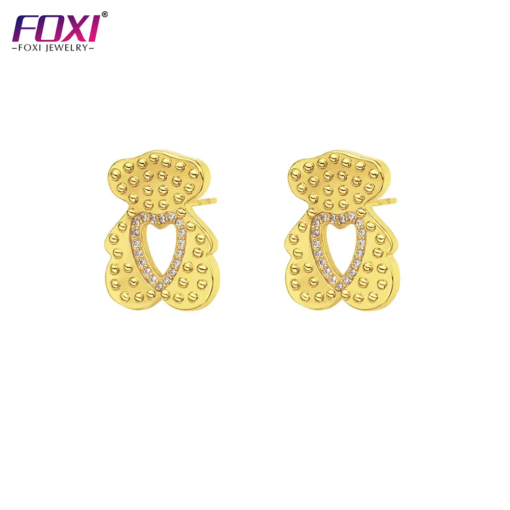 foxi jewelry 18k gold plated cute kids diamond stud earrings rings jewelry women fashion jewelry sets