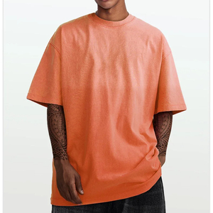 Custom Logo Solid Acid <b>Wash</b> Heavyweight Knitted 100%Cotton Oversize Plus Size Breathable O-Neck Short Sleeve Blank Street Style - Product Image 1