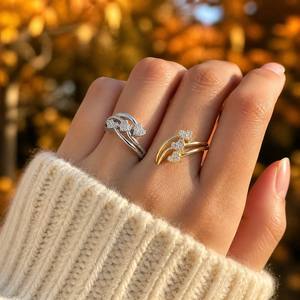 <span class=keywords><strong>Bague</strong></span> de fiançailles et de promesse pour petite amie, finition dorée scintillante, anti-rayures, résistante à l'usure, avec double ou triple alliance éternité - Product Image 4