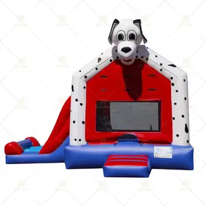 Đôi kép Dalmatian Combo Bounce trượt thương mại Inflatable bouncers phát hiện con chó nhảy lâu đài