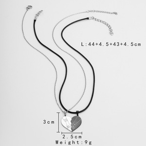 Collier Pendentif Couple Simple et Tendance 2 Pièces/Ensemble : Chaîne d'Amour Demi-Cœur <span class=keywords><strong>Empreinte</strong></span> <span class=keywords><strong>Digitale</strong></span> en Acier Inoxydable pour Amoureux - Product Image 6