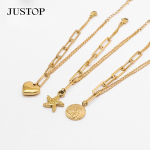 Pulsera de Acero Inoxidable con Dijes de Corazón Geométrico de Ágata Dorada, Estilo Vintage Minimalista y Ecológico para Mujer, Venta al por Mayor - Product Image 1