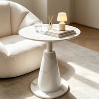 Table d'appoint moderne ronde en pierre frittée avec base conique, petite table basse pour la maison, les gîtes et les appartements