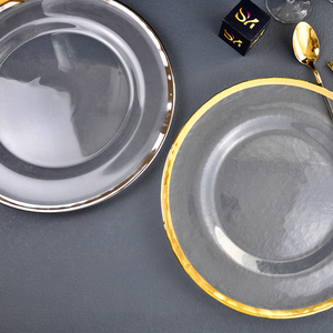 <span class=keywords><strong>Sottopiatti</strong></span> in Vetro con Bordo Dorato e Texture Martellata, Piatto Base Trasparente per Matrimoni, Feste, Casa, Hotel, Decorazione Tavola - Product Image 5