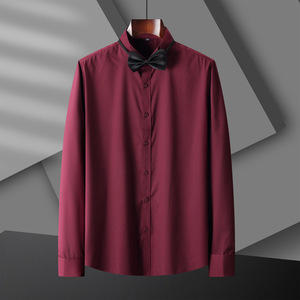 Camisa de vestir de esmoquin para hombre de talla grande, de popelina, con cuello vuelto, manga larga, transpirable, antiarrugas, de secado rápido, con cuentas, para otoño, ecológica - Product Image 1