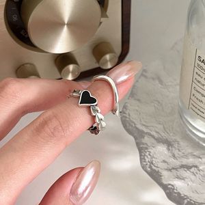 Silver S925 Sterling Silver Heart Enamel <b>Ring</b> <b>Open</b> Index Finger Women's Minimalist Style Jewelry Everyday Wear - Product Image 2