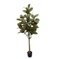 Arbre en caoutchouc artificiel de 150 cm de haut, feuillage vert mature, multi-troncs, plante artificielle en soie, écologique, ignifuge, pot gris, style nordique