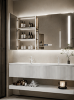 Comptoir de salle de bain moderne en pierre frittée avec miroir intelligent mural, lavabo en pierre étanche pour usage hôtelier