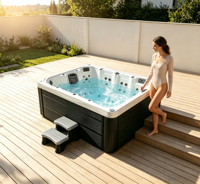 Spa extérieur de luxe en acrylique, 6 places, 1 chaise longue, bain à remous avec système de contrôle Bluetooth