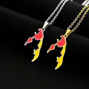 Tamil Eelam Map Flag and Contour Pendant Necklace Adjustable Neckchain Ethnic Style Neckwear Fashion Jewelry for Women Girl