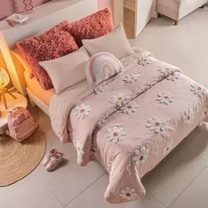 Juego de Funda de Edredón Individual Vianney Florence con Apliques Florales Bordados, Estilo Princesa Rosa, Ropa de Cama para el Hogar - Product Image 4