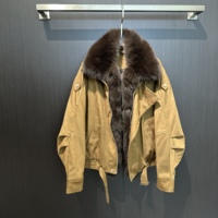 Manteau d'hiver chaud et épais en duvet pour femme, avec col en vraie fourrure de renard, poches latérales, couleur abricot, style oversize, ODM OEM