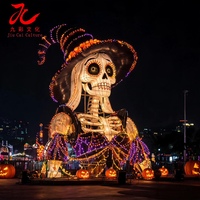 Lanterne géante en forme de squelette de fille avec chapeau de paille, figurine de crâne LED étanche faite à la main de Zigong pour la décoration de parcs à thème d'Halloween