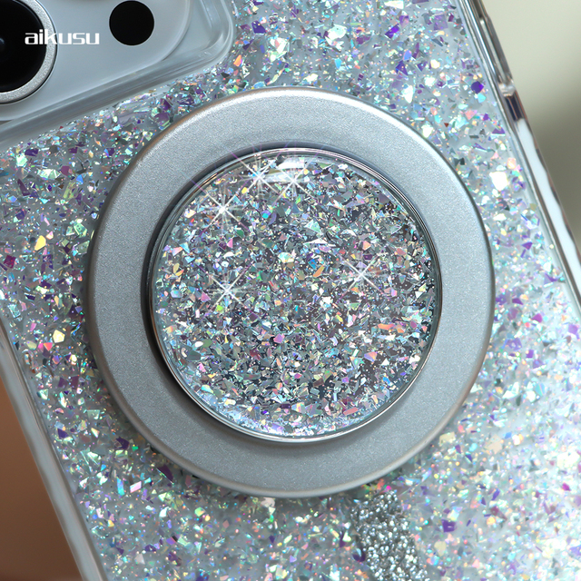 Custom Glitter Mobile Grip Holder 360 Degree Rotation Magnetic Phone Grip Socket for Iphone 16 15 14 13 12