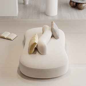 Canapé en tissu incurvé de forme irrégulière, forme ovale, mobilier de salon moderne minimaliste, rembourrage en mousse, design artistique - Product Image 4