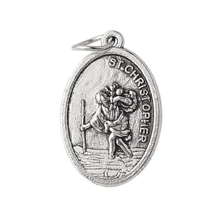 Pingente católico de liga de zinco, 15*26mm, altura de 1 polegada, pingente católico de st cristopher, prata antiga, banhado para fabricação de joias religiosas