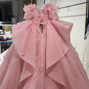 LSBB43 Modern Pink <b>Glitter</b> Beading Lace Crystal Natural Waistline Sweetheart Appliqued Flower Quinceanera <b>Ball</b> Gowns Dress - Product Image 3