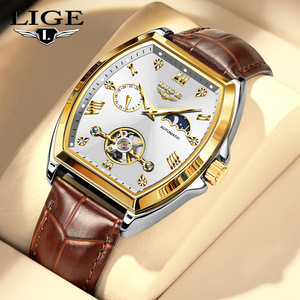Reloj Mecánico Tourbillon para Hombre LIGE, Fase Lunar, Correa de Cuero Automática, Resistente al Agua 3BAR, Luminoso, Multifuncional, para Negocios - Product Image 1