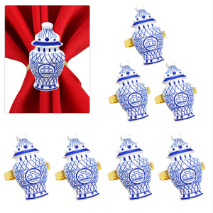 Anillos de Servilleta de Cerámica de Imitación, Diseño de Botella de Porcelana Azul, Porta Servilletas para Decoración de Mesa de Comedor de Boda - Product Image 1