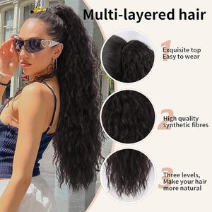 Extensions <span class=keywords><strong>de</strong></span> <span class=keywords><strong>queue</strong></span> <span class=keywords><strong>de</strong></span> <span class=keywords><strong>cheval</strong></span> synthétiques à cordon <span class=keywords><strong>de</strong></span> serrage, longues, bouclées et ondulées, pour femmes - Product Image 4