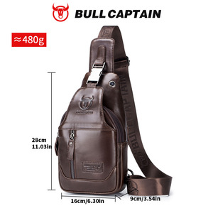 Sac bandoulière en cuir pour homme BULL CAPTAIN, sac messager à bandoulière avec logo embossé, fermeture à glissière, utilisation quotidienne, toutes saisons, sac de poitrine - Product Image 5