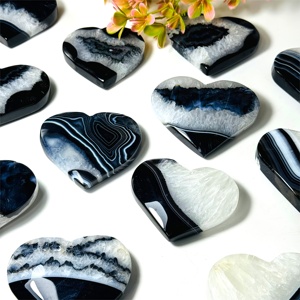 Cœur d'agate rayée noire, cristal d'énergie naturel poli, pour la décoration de la maison et du bureau, cadeau artisanal de guérison Reiki - Product Image 3