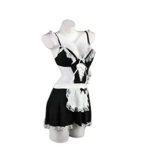 Ensemble de lingerie de femme de chambre, soutien-gorge à bonnets couvrants avec dentelle et nœud, style corset pour femme, sous-vêtements sexy, tenue de jeu de rôle - Product Image 4