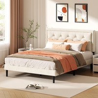 Lit Moderne de Luxe Ajustable en Velours avec Tête de Lit Rembourrée Courbée, Capacité Robuste de 800 LBS pour Décoration de Villa de Style Européen