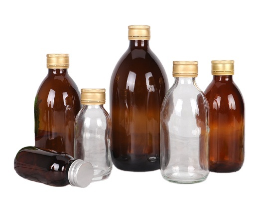Wholesale 60ml 100ml 125ml 200ml Syrup Oral Liquid Glass Bottle With White Cap Amber Bottle for Medical Glass Liquid Bottles