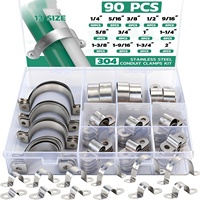 Kit d'assortiment de colliers de serrage pour conduites, 90 pièces, support en U à 2 trous, 1/4 "-4", 16 tailles, acier inoxydable 304, résistant à la rouille