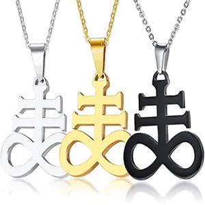 Collier pendentif croix <span class=keywords><strong>de</strong></span> Léviathan satanique en acier inoxydable personnalisé en gros YK, bijoux religieux - Product Image 1