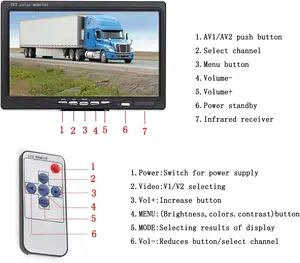 Layar warna TFT LCD 7 ", Input 2 saluran 4 Pin untuk kamera cadangan keamanan mundur truk Bus RV 12 v-24 V