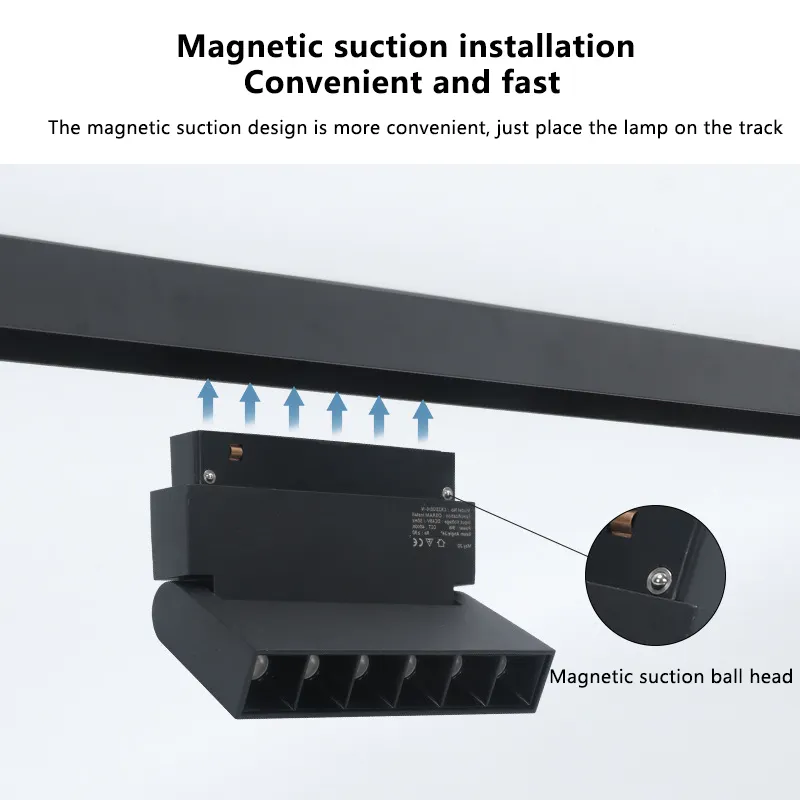 Commercial Smart Track Magnet Lighting System DC48V Surface Recessed Rail Linear Spot Lamp Ceiling Cob Led Magnetic Track Light