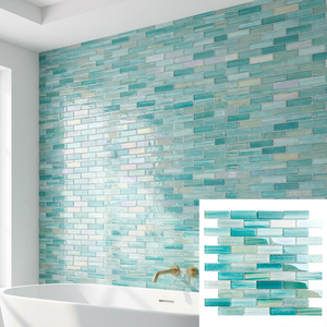 Mosaïque de verre <span class=keywords><strong>vert</strong></span> texturée peinte à la main, teinte turquoise aqua irisée, rectangulaire linéaire, pour la <span class=keywords><strong>d</strong></span>écoration des piscines de complexe hôtelier et des éléments aquatiques - Product Image 1