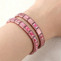 Bracelet tendance en acier inoxydable rose, style italien, à breloques, pour couple, avec motifs cœur, fleur et cerise, à assembler soi-même