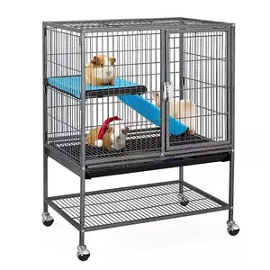Factory Supplier Pet Cage Large Kennel High Strength Cat Indoor Villa House Metal Pet Cat Carrier Cages with Wheels